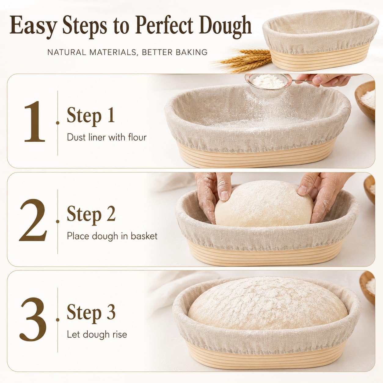 Banneton Bread Proofing Basket Set of 2, 10 Inch Oval, Natural Rattan with 4 Linen Liners, for Sourdough Bread Baking