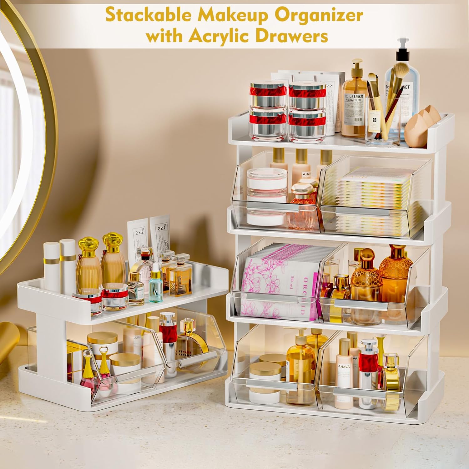 7 code Coffee Pod Holder with 6 Drawers, 3-Tier Holder, Large Capacity Compatible with 80 Big or 108 Small Vertuoline Pods, Storage Drawer for Home, Office, Kitchen Counter Organizer, white