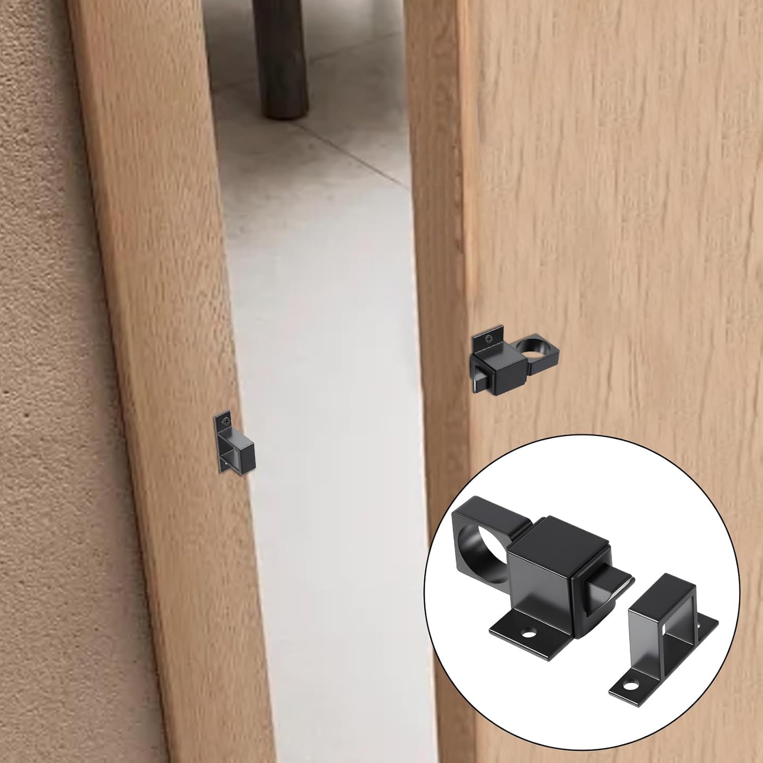 2 Packs Self-Closing Latch Black Spring Door Lockes Black Metal Spring Loaded Latch Security Pull Ring Door Latches Automatic Gate Latchs with Springs Loaded Pin for Cabinet Window Doors Gate Bedroom