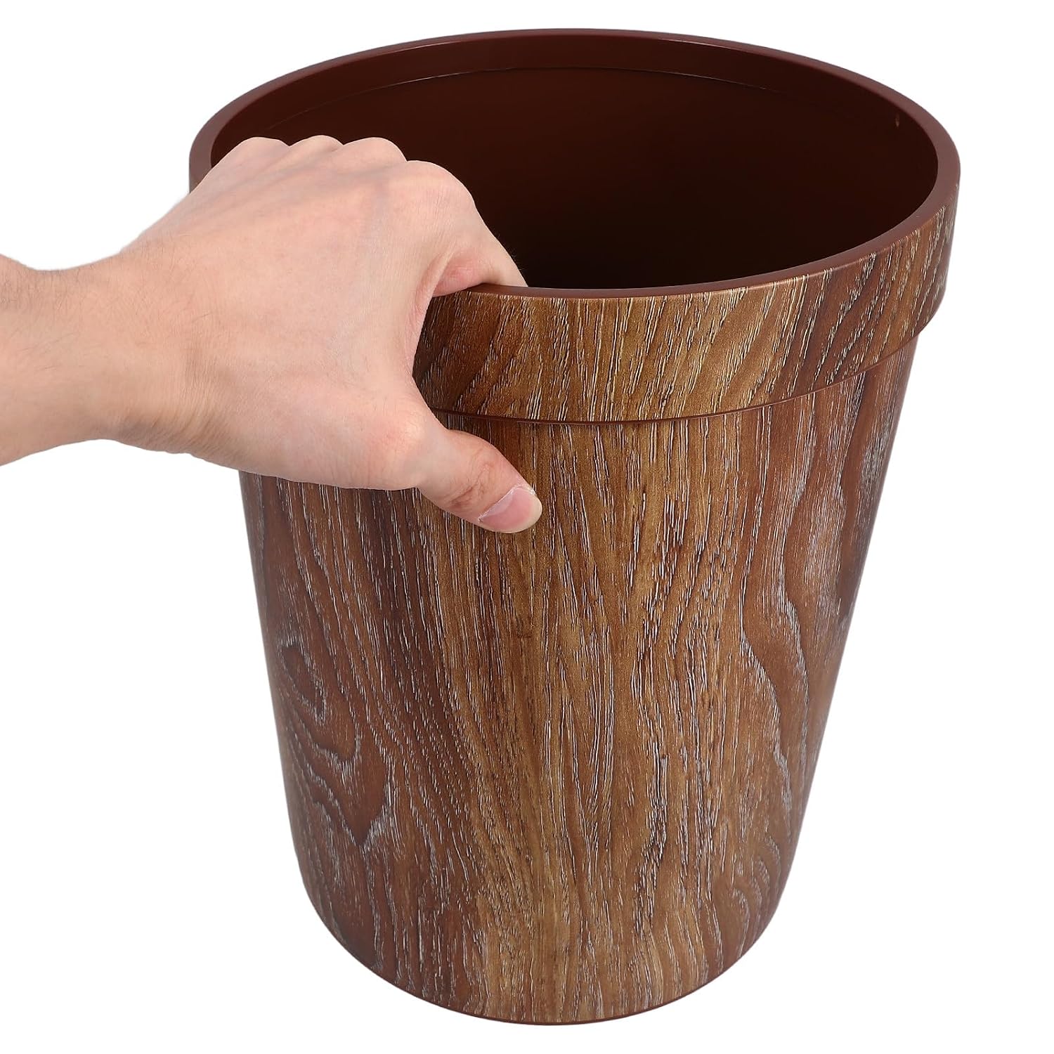 Luxshiny Household Trash Bin Plastic Garbage Can with Wood Grain Pattern, Medium 2205 Size Waste Basket for Kitchen, Living Room, Office Storage and Organization