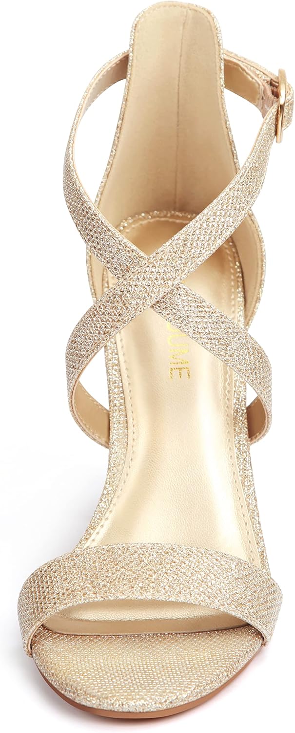 Carcuume Women's Strappy Heels 4-inch Chunky Block Heel Open Toe Ankle Strap Comfortable Party Wedding Shoes - Image 4