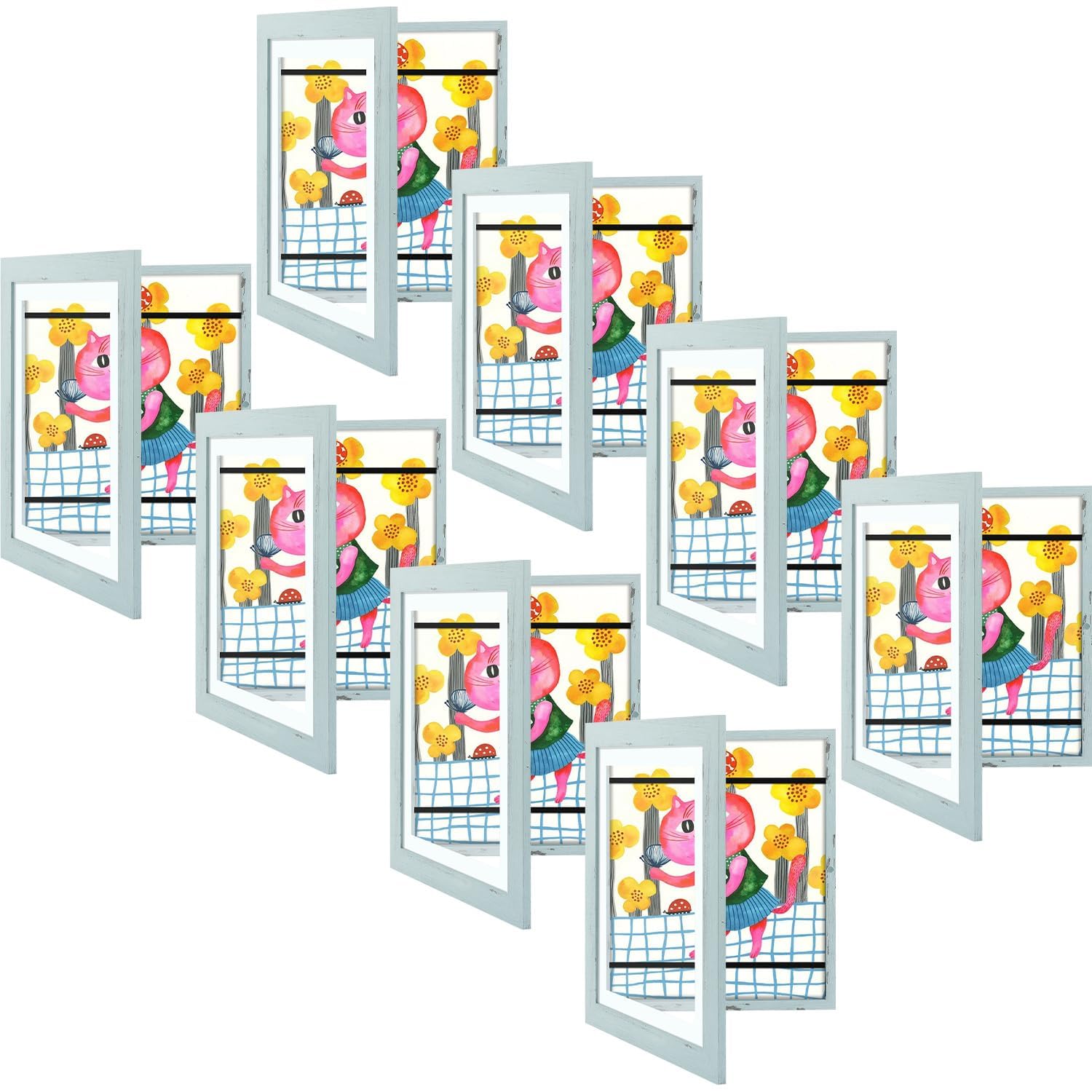 8 Pack 10x12.5 Front-Opening Kids Artwork Frames Changeable (Teal Blue)