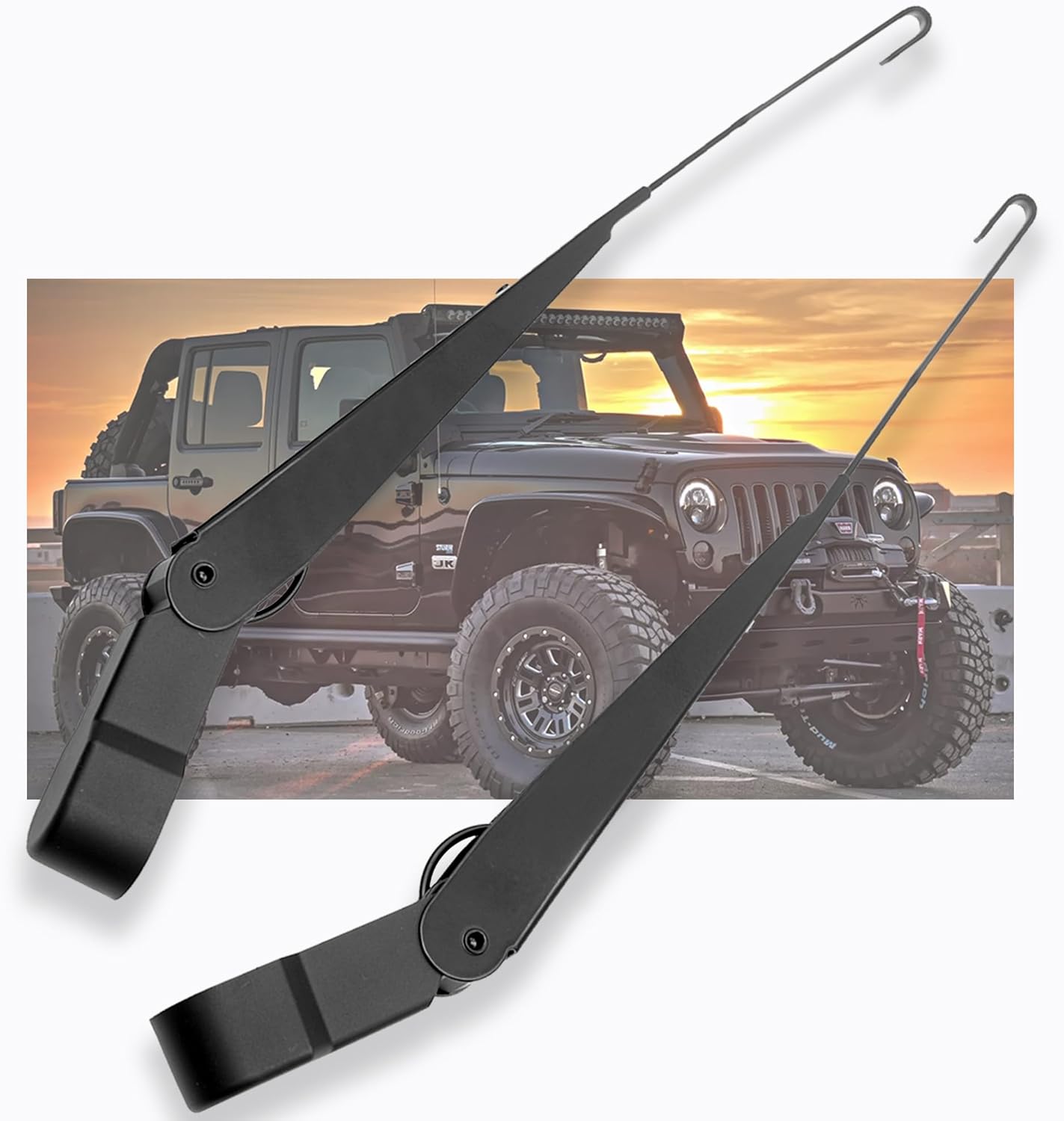1 Pair Front Windshield Wiper Arm Kit Noiseless Fits Replaces OE 68002389AA Compatible with 2007-2018 Jeep Wrangler JK/JKU Left and Right
