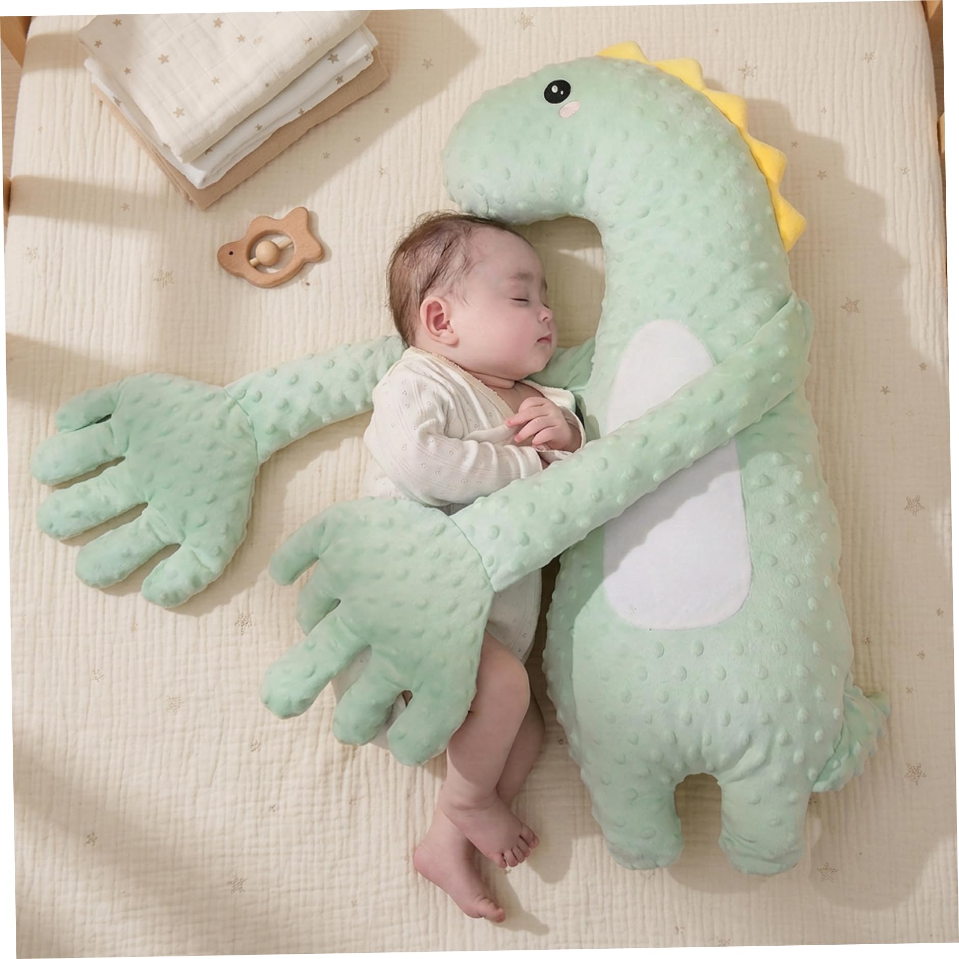 Accarezza la mano per il sonno del bambino Dinosauro verde Cuscino che accarezza il bambino Cuscino lenitivo intelligente con tocco delicato e timer Aiuto per sonno portatile dei neonati