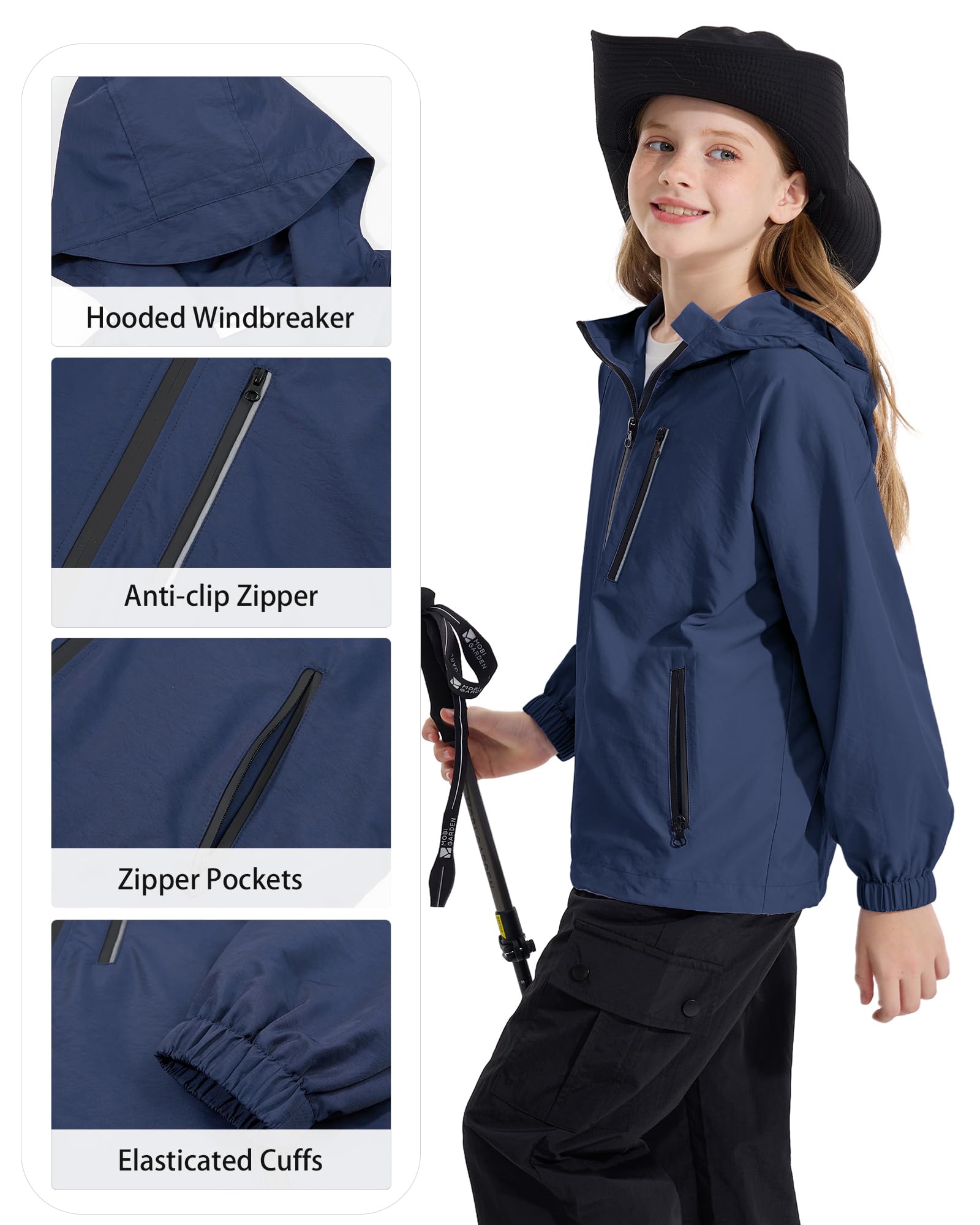 Rolanko Veste Imperméable à Capuche pour Filles, Manteau de Pluie Léger Coupe-vent Vêtements de Pluie pour Garçons de 7 à 14 Ans