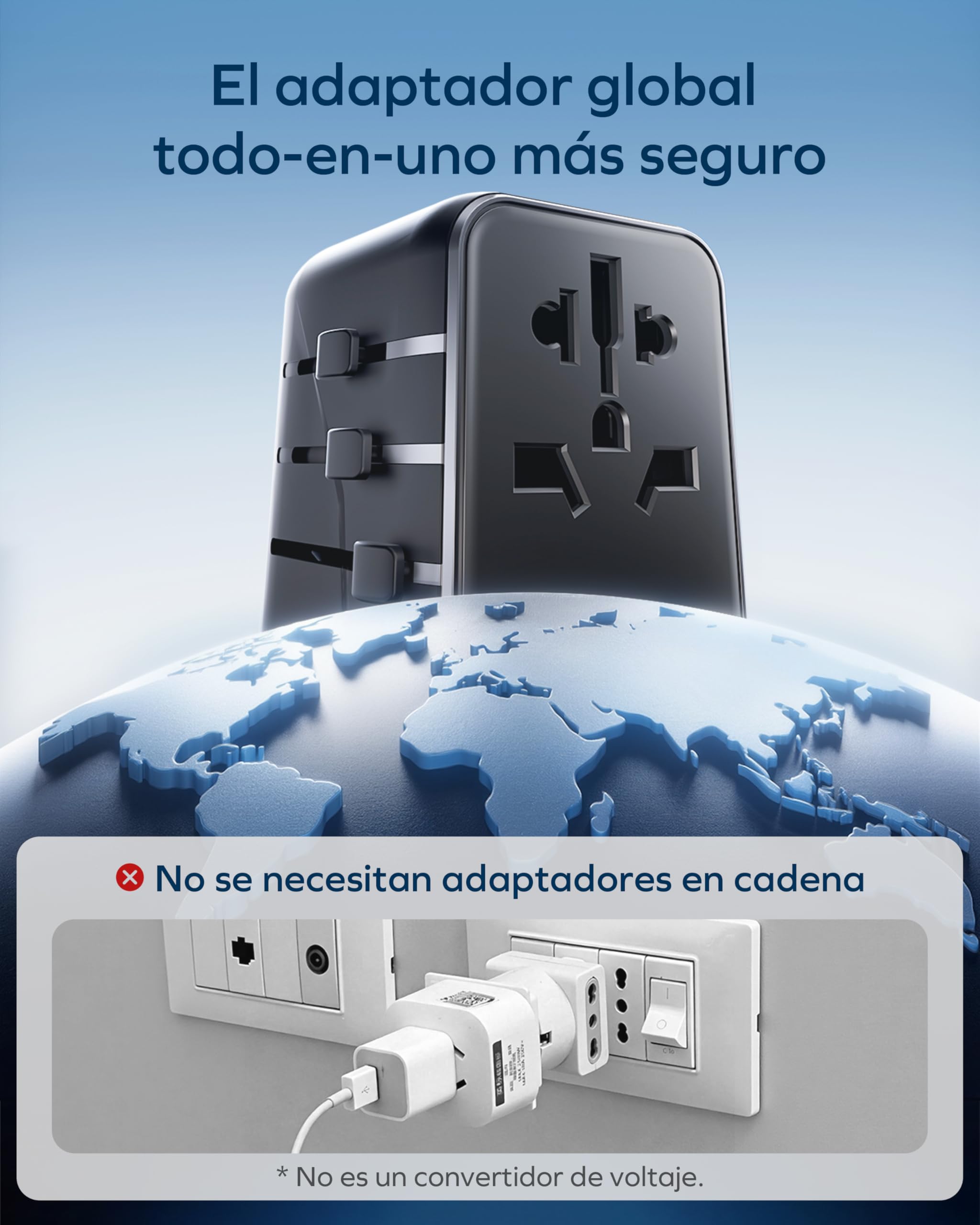 MOMAX 70W GAN Adaptador Enchufe Universal, Enchufe Universal con 2 USB A y 3 USB C, Adaptador Universal Enchufe Viaje, Adaptador de Viaje para Inglaterra, EE. UU., Japón, Tailandia y Australia