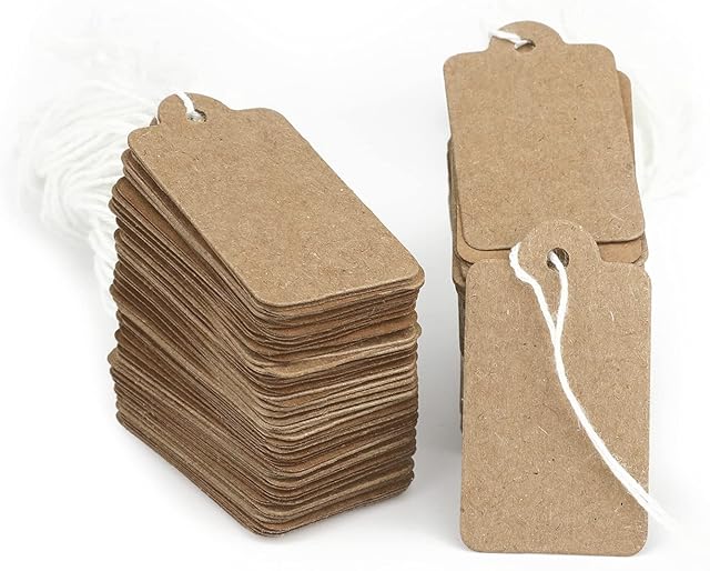 G2PLUS 500PCS Mini Strung Price Tags - 25x 45mm Paper Jewelry Marking Tags - Blank Gift Marking Labels with String for Jewelry Clothing Display
