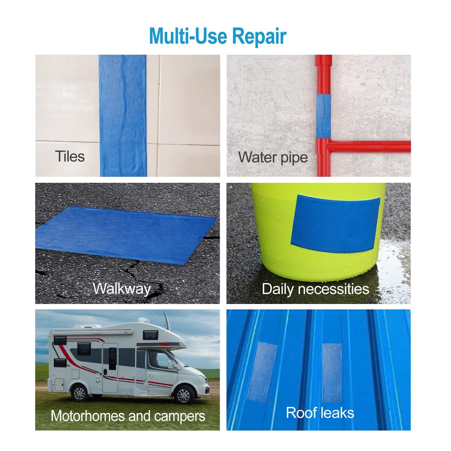 Wasserdichtes Butyl-Klebeband, 15,2 cm B x 40,6 cm, selbstklebend, für Wohnmobil-Reparatur, Bootsdichtung, Sonnenraum, glasierte Fliesen, Gummi-Dachflicken, blau