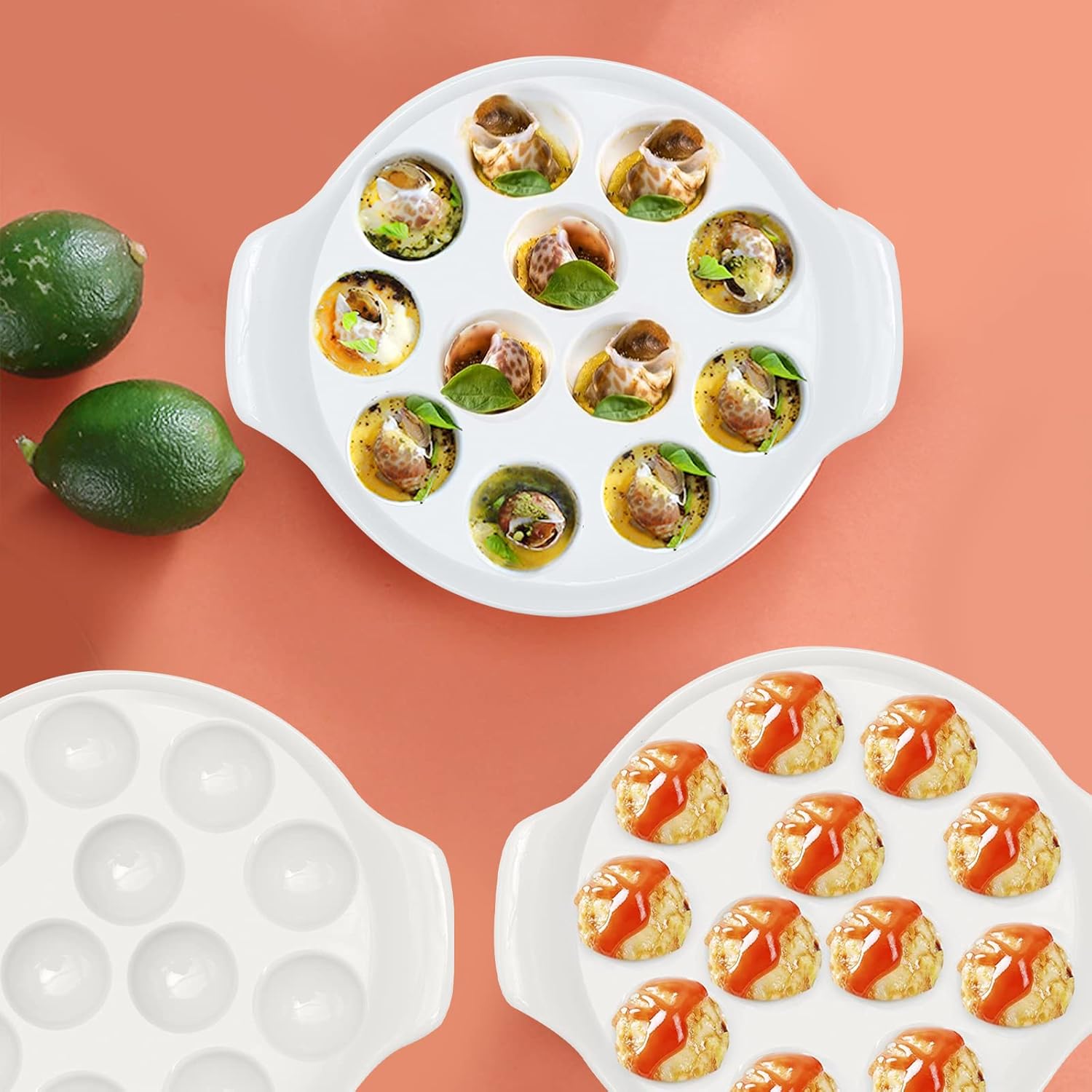 2pcs Ceramic Escargot Dish with 12 holes 9.2 Inch Snail White Ceramic Plates Diet Plate