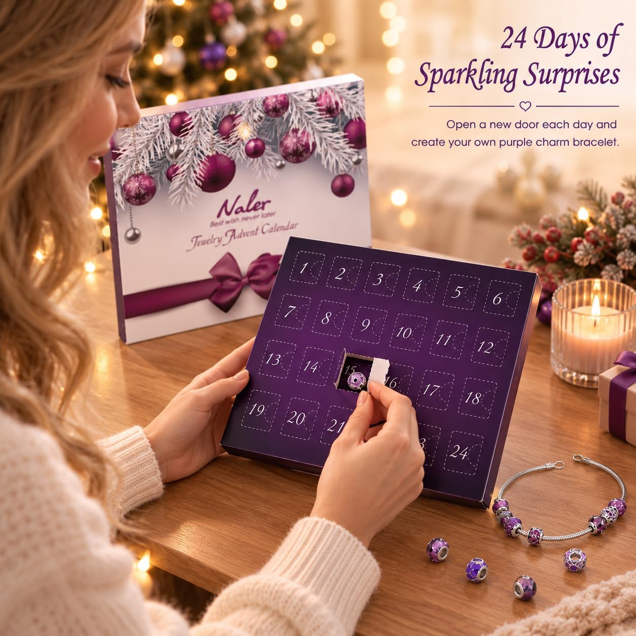 Naler Jewelry Advent Calendar 2026, Christmas DIY Bracelet Necklace Kit image 2