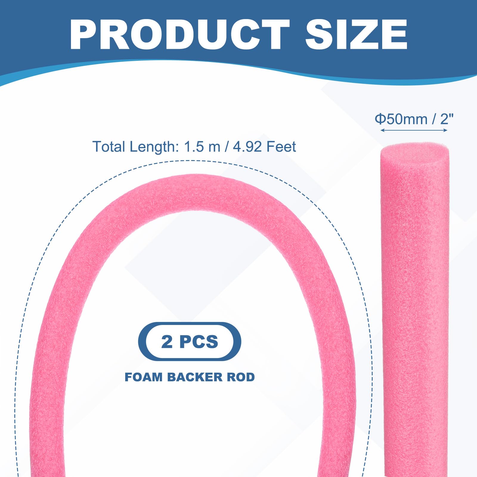 PATIKIL Backer Rod 2 in x 4.9 Ft, 2 Pcs Foam Rod Caulk Saver Expansion Joint Filler Rope Weather Strip Foam Noodle for Gaps Concrete Crack Filling DIY Craft (50mm Dia), Rose Red