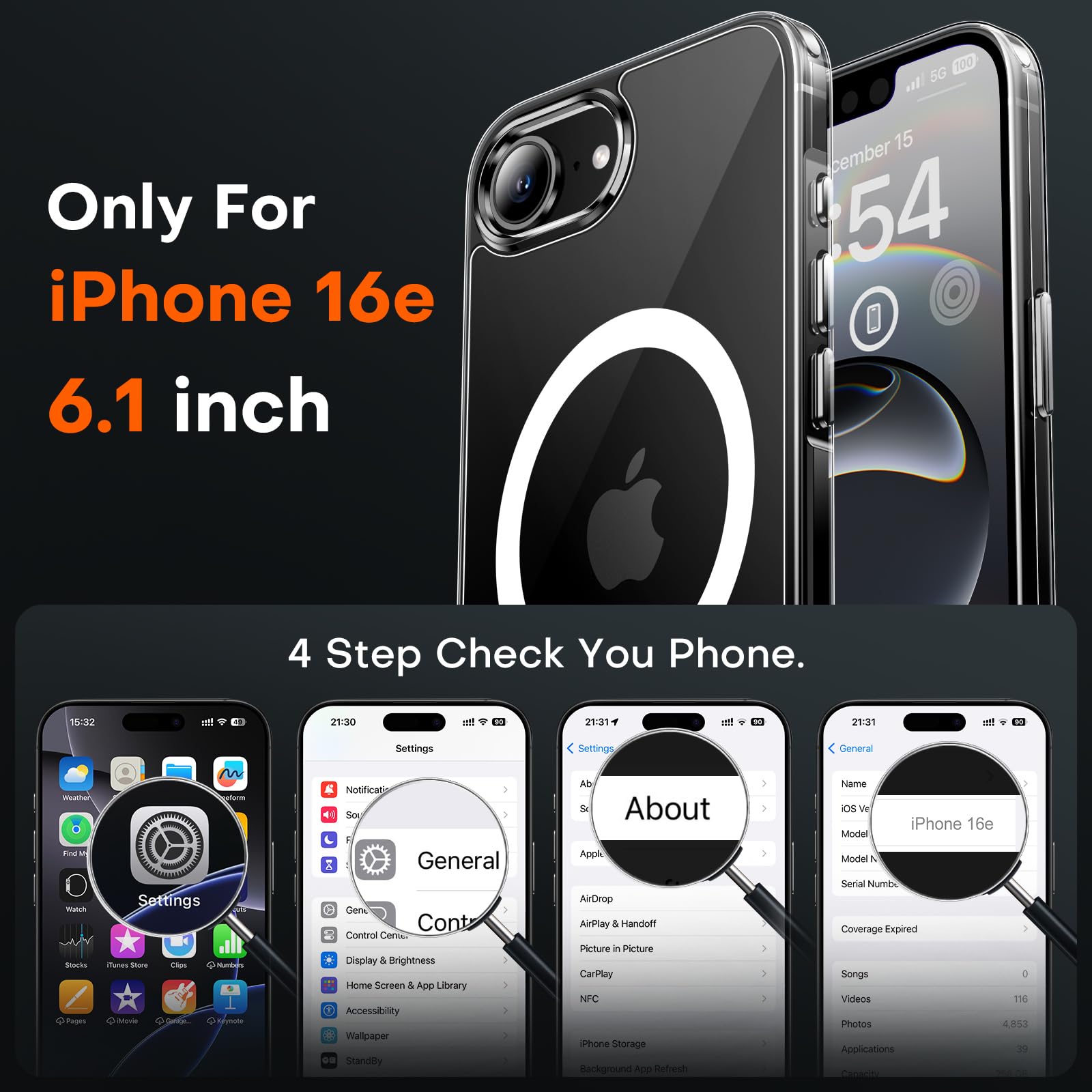 TOCOL Cover Magnetica per iPhone 16e 6,1 Pollic, Compatibile con MagSafe, Senza Ingiallimento, Trasparente