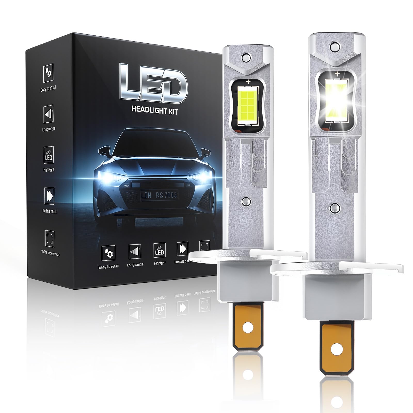 H1 LED, 6500K Ampoule LED H1 Voiture, 55000LM Ampoule H1 Led Ultra Puissante, 900% Luminosité, 1:1 Taille Halogène, IP68, 90000+ Heures de Durée de Ve, Plug-N-Play, Non Polarité, 2 Pièces