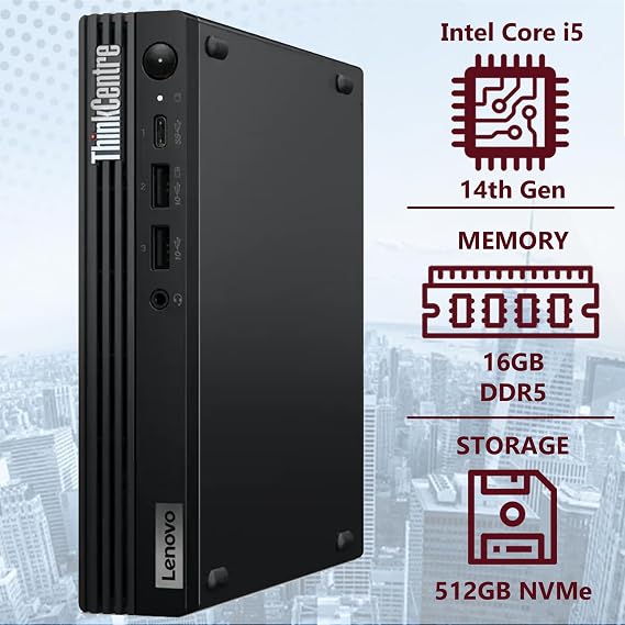 Lenovo ThinkCentre Tiny M70q Intel 10-Core i5-14400T (Beat i7-13700T), 16GB DDR5 RAM, 512GB NVMe SSD, WiFi 6, Bluetooth, RJ-45, DP Port, HDMI, Win 11 Pro, AI Business Desktop, 3 Yr Wty