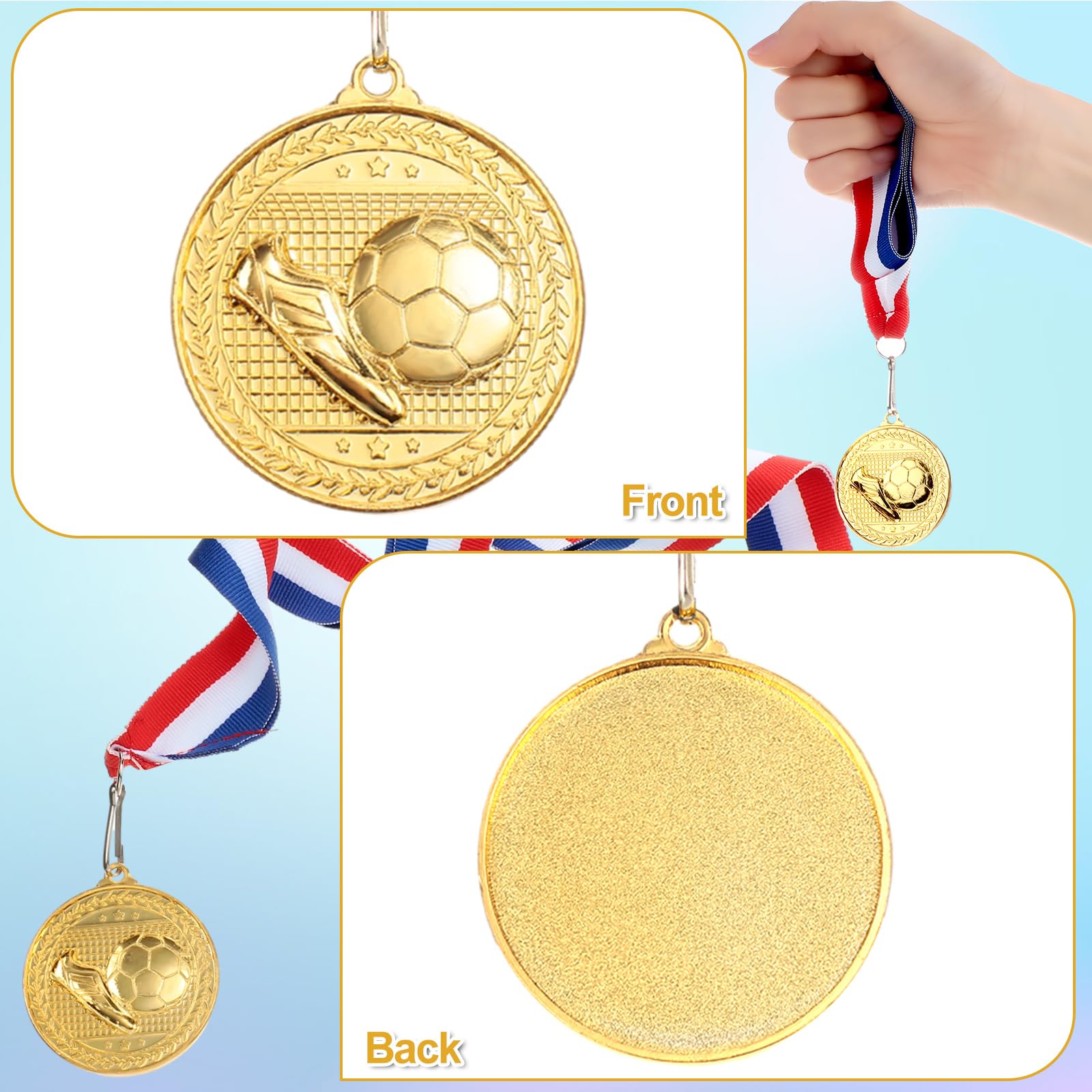 Yinkin 30 medallas de premios de fútbol con cintas para el cuello, medallas de fútbol a granel para niños y adultos, juegos de fútbol deportivos, medallas de premios de oro, trofeo de fútbol, premio