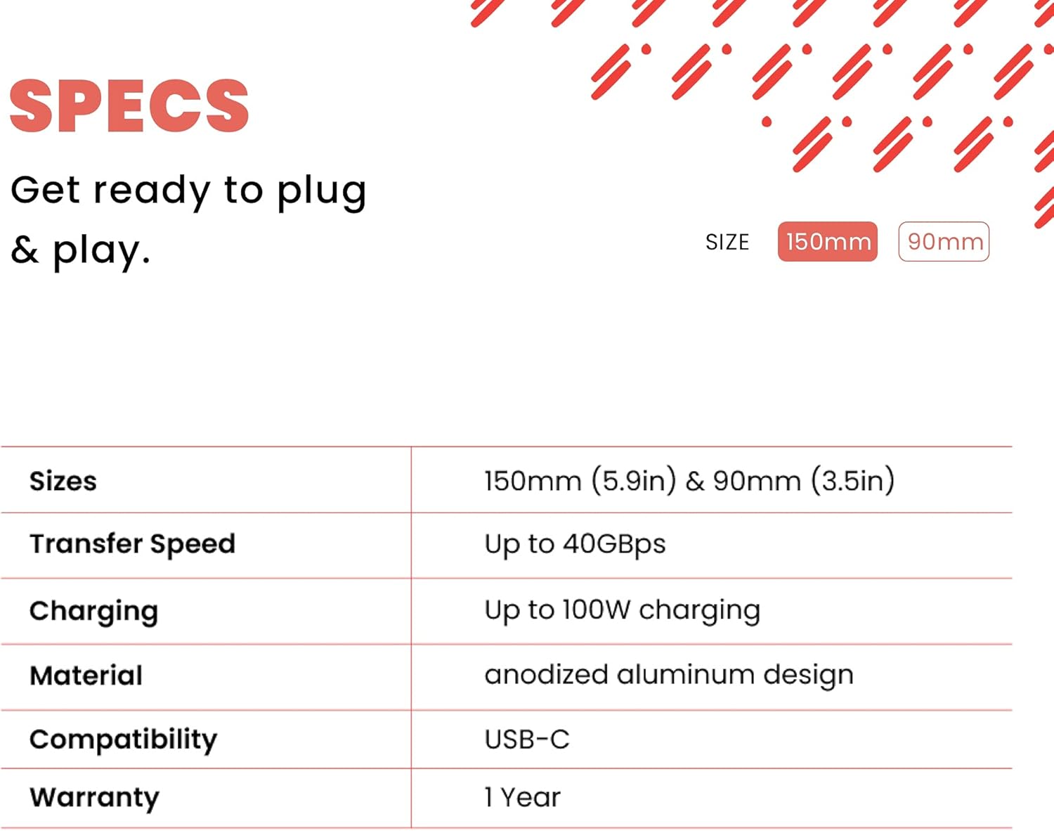 Bеѕt Dеаl 🛒 Fledging Power and Data Cable (3.5in) No Tangle Flat Cable for Charging and Data Transfer – Up to 100 watt Charging and 40 Gbps Data Transfer Based on Your Device (3.5in)