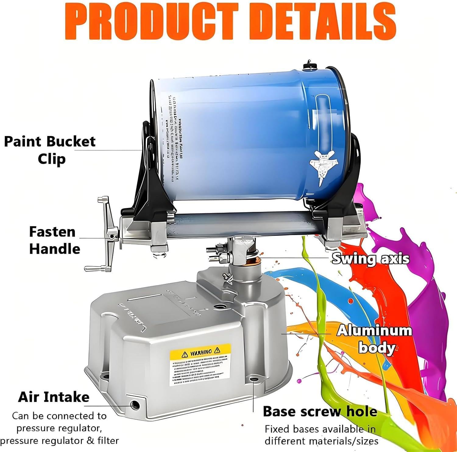 Agitador de pintura neumático de 1 a 5 litros de capacidad, abrazadera ajustable, 0-500 rpm, 15 min/cubeta mezclador para mezcla de pintura