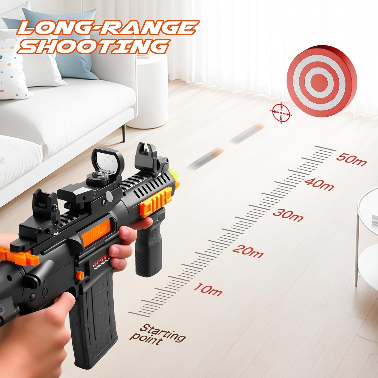Shushuzz Soft Foam Bullet Blaster with Adjustable Scope & Detachable Magazine, Tactical Style Shooting Toy Gun, Indoor Outdoor Interactive Game, Ideal Gift for Teen Boys Ages 8-12