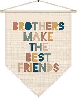 SHIEL-EVEN Brothers Make The Best Friends Pennant Flag Banner, Boho Poster Hanger Frame, Boys Room Wall Decor for Home Bedroom Playroom, Nursery Decor for Baby Kids Toddler
