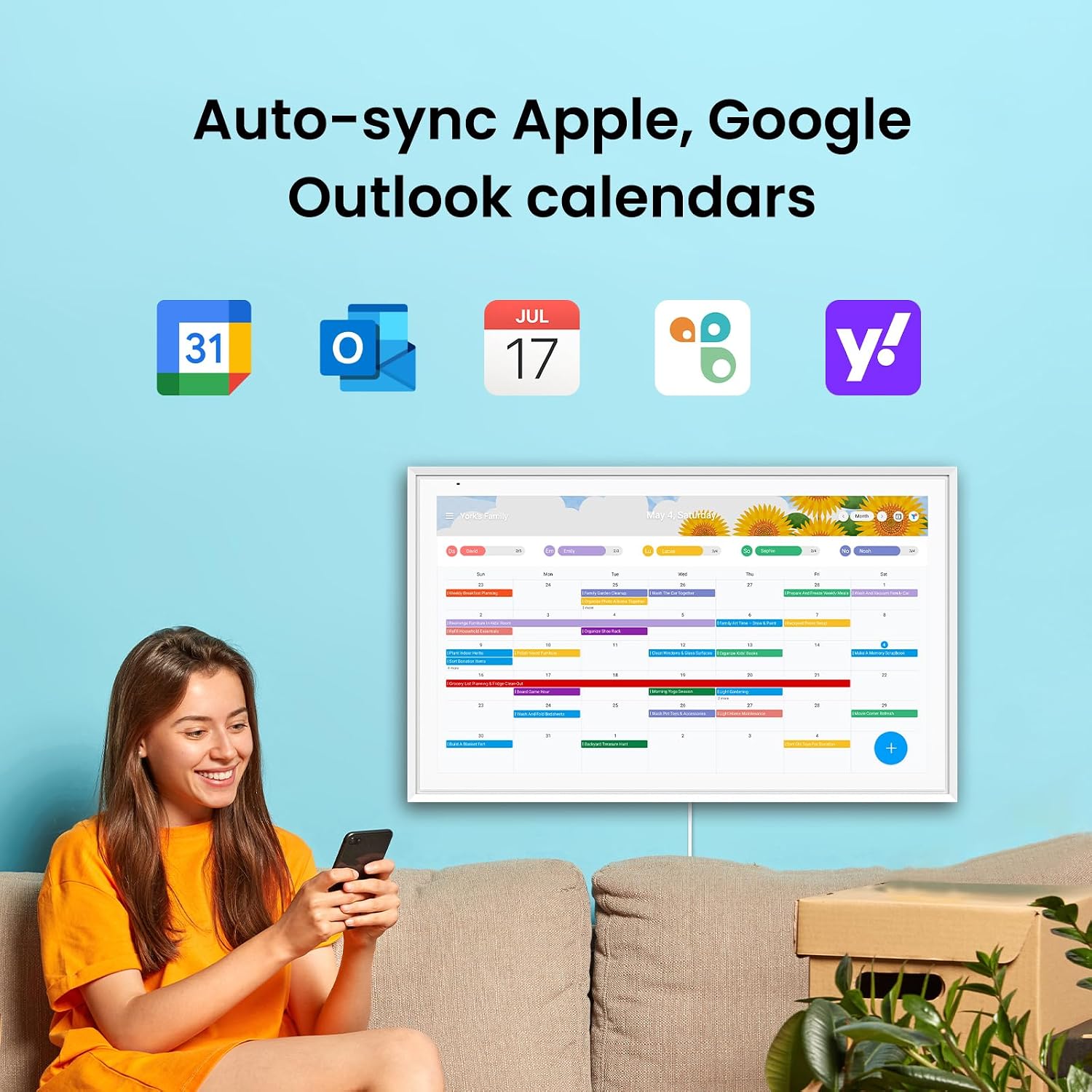 Apolosign 27-inch Digital Calendar : Dual Mode Smart Wall Planner, No Subscription, Install Apps, Sync Calendars, Electronic Touchscreen Interactive Display for Family Schedules, Chore Chart - with Stand (White)