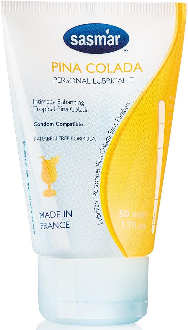 SASMAR Pina Colada Flavored Lube (Travel Size) Personal Lubricant for Him & Her, Hypoallergenic Intimate Gel, Anal Sex, Oral, Women, Men & Couples, Clear 1.7 Ounce