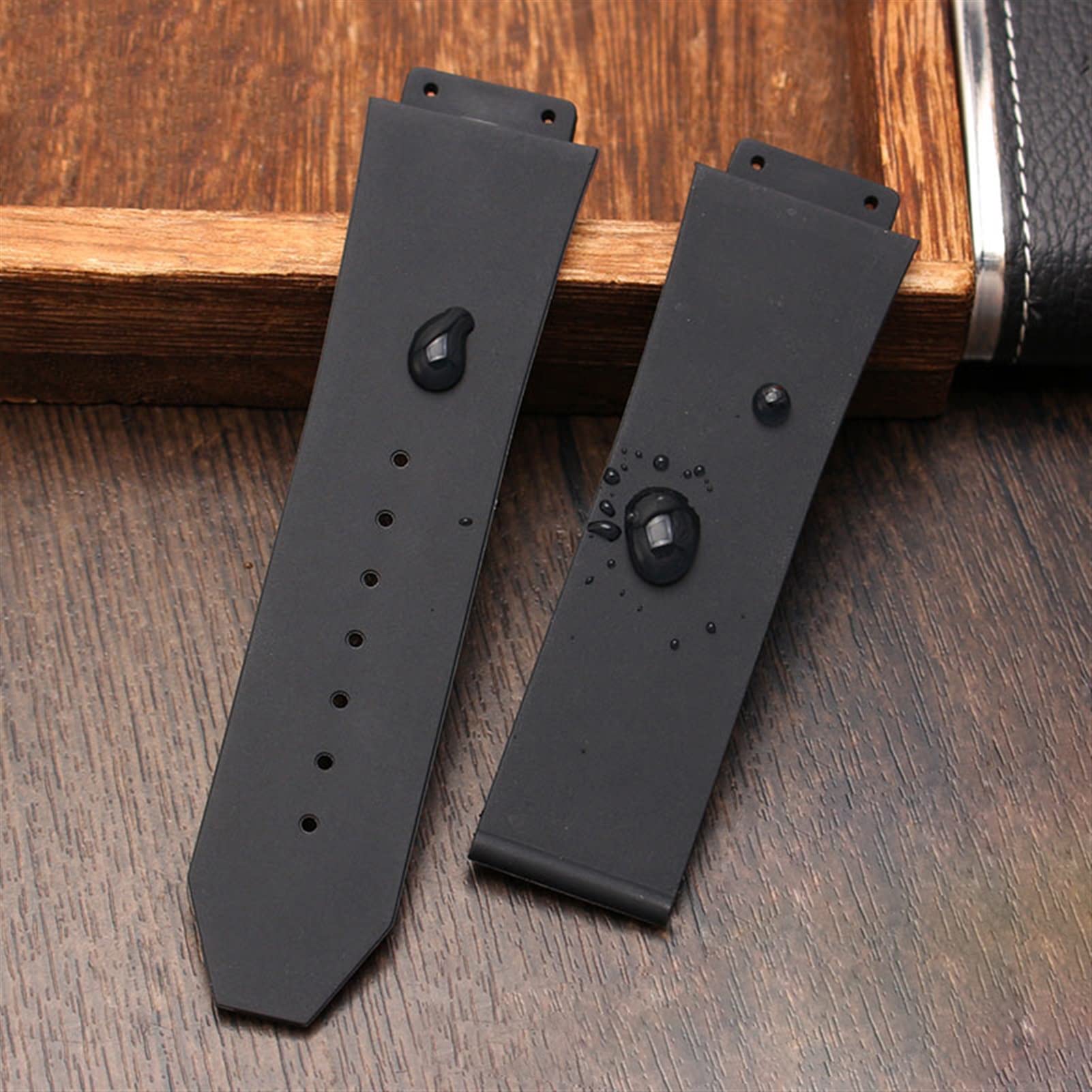 Für Hublot-Armband BIG BANG authentisches Armband Edelstahl Schnallenfreies Werkzeug neues schwarzes Silikon Herren Gummi-Armband 25 * 19 mm (Farbe: Schwarze Streifen, Größe: 25 x 19 mm)