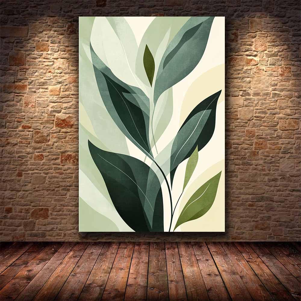QUSAAOU Modern Wandbild Grün Beige Minimalistisches Blatt Design Modern Kunstdruck Auf Leinwand Bild Schlafzimmer üBer Bett Room Decor Geschenke Moderne Kunst-Abstrakt(Green)-70x100cm Ungerahmt