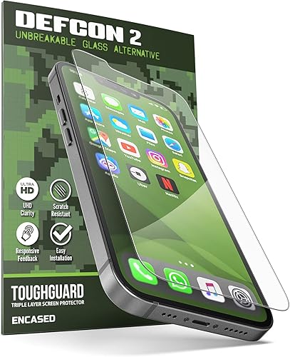 ENCASED Defcon - Protector de pantalla diseñado para iPhone 1313 PRO (2021), alternativa de vidrio inastillable flexible