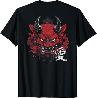 Japanese Traditional Oni Demon Mask Japan Kanji Art Back T-Shirt