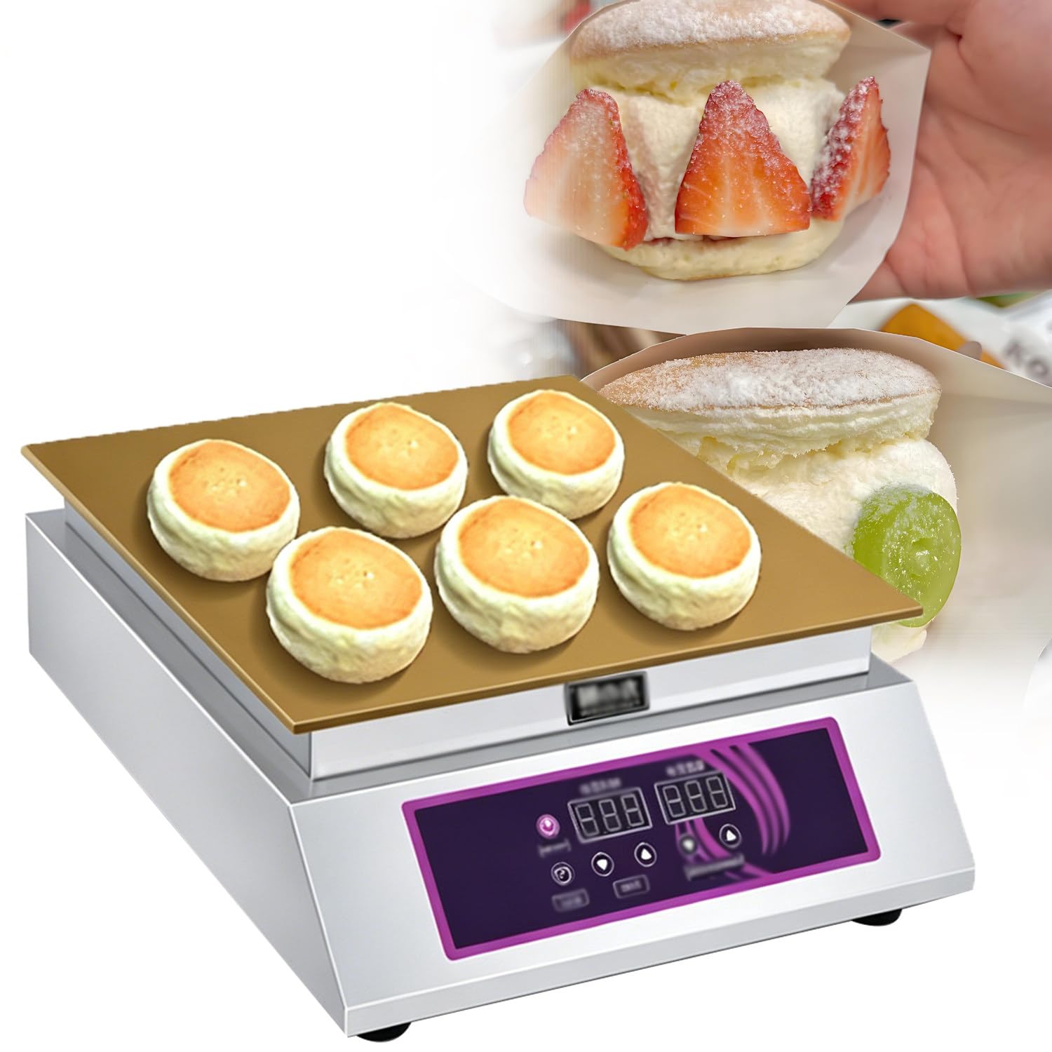 QuinteZhenTially Aluminum Round Omelet Maker,Electric Muffin Maker Stainless Steel,Souffle Pancake Dorayaki Maker Machine,Power 1300 W / 2600 W,for Professional Bakeries & Dessert Shops Singlehead