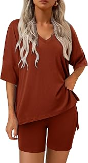 Magritta Women Two Piece Lounge Set Summer Casual Loose Fit Shirts Elastic Waist Biker Shorts Matching Airport Travel Outfit