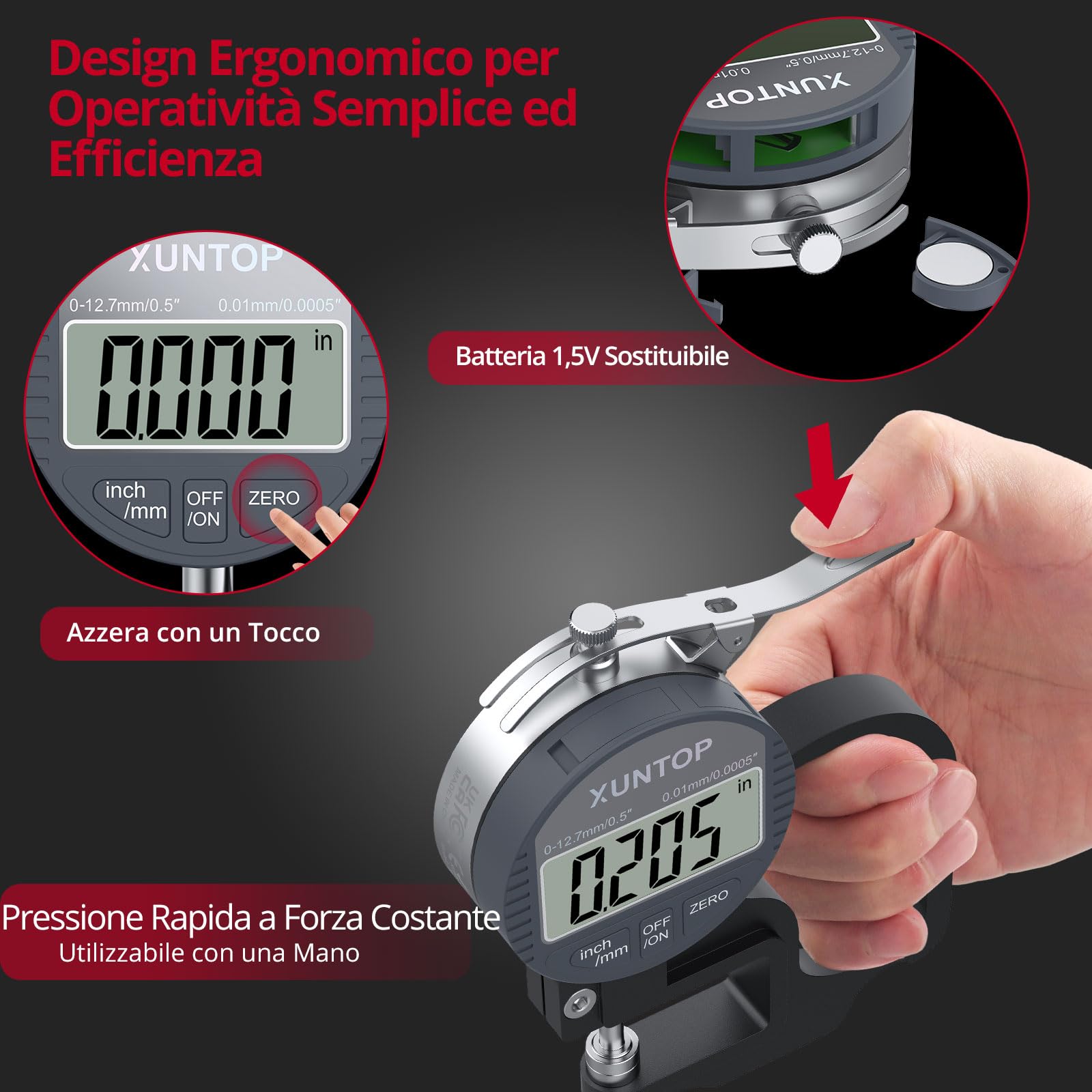 Spessimetro Digitale 0-12,7mm 0,01mm Display LCD Calibro Elettronico con Auto-Spegnimento