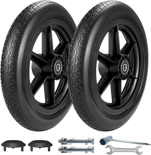 12 Inch Wheelchair Wheels Replacement (1 Pair) 12 1/2 x 2 1/4" Transport Chair Rear Wheel Assembly, Solid Tire Back Wheel for Manual Wheelchairs Replacement Parts, Transfer Chair Accessories