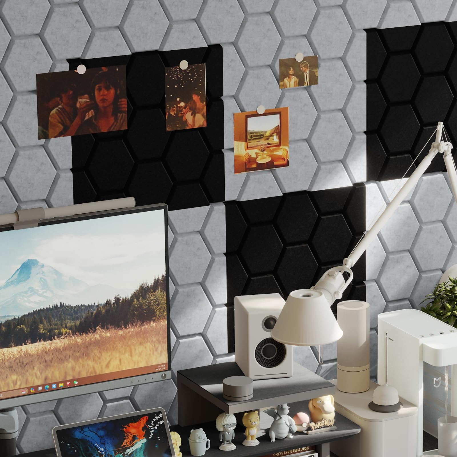 Paneles a prueba de sonido con espuma acústica, paneles de pared acústicos autoadhesivos para insonorización, hexágono gris, cancelación de ruido, paneles absorbentes de sonido para sala de juegos