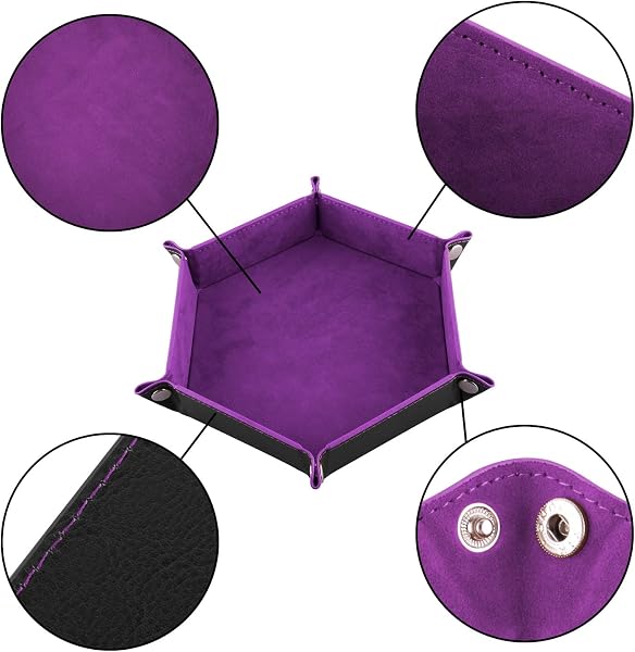 SIQUK 4 Pièces Piste de Dés Hexagone Cuir PU et Velours Plateau à Dés Pliable pour DND RPG, 4 Couleurs - 3