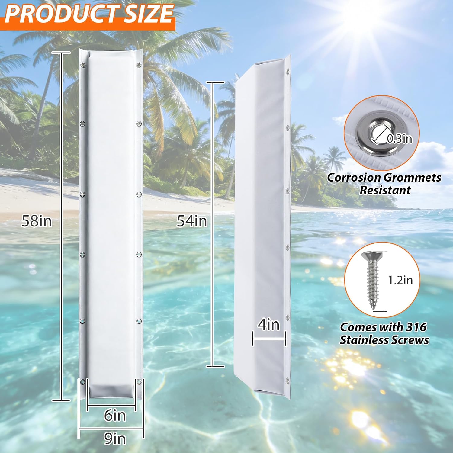 Dock Bumper,Dock Bumper Guard with Stainless Steel Screws,Boat Dock Bumper,Dock Bumpers Marine for Docking Edges, Piling, Vertical Poles, Horizontal Decks or Pier(4 Color,3Size,1Pack,2Pack)