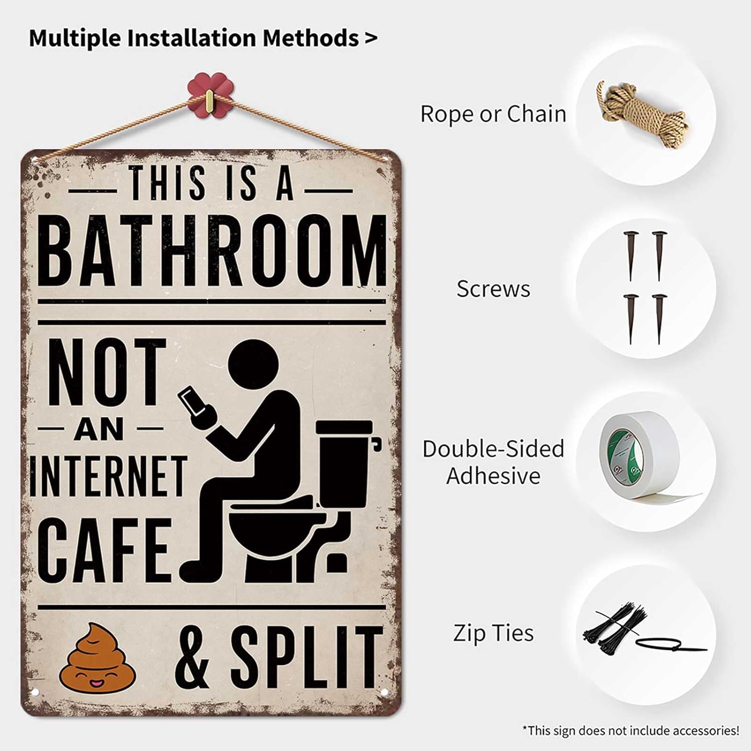 Vintage Metal Tin Sign 8X12inch-This Is A Bathroom Not An Internet Cafe & Split Wall Art Decor For Home Farmhouse Washroom Bathroom Gift - Image 3