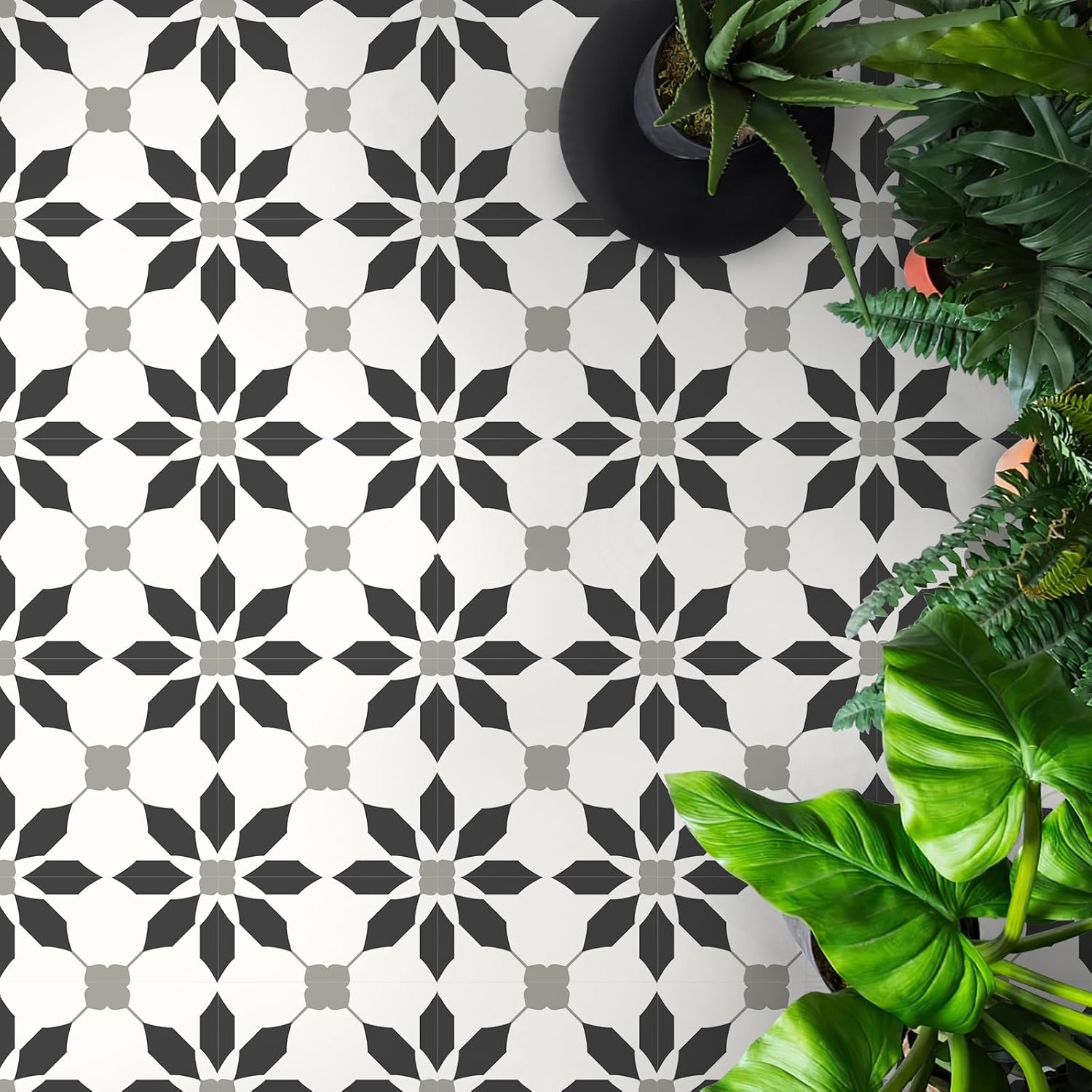 MORCART 7.87 x 7.87 Peel and Stick Floor Tile, 20 PCS Self-Adhesive DIY Vinyl Flooring for Renters, Removable and Waterproof Tile Sticker for Bathroom, Kitchen, Staircase (Black)