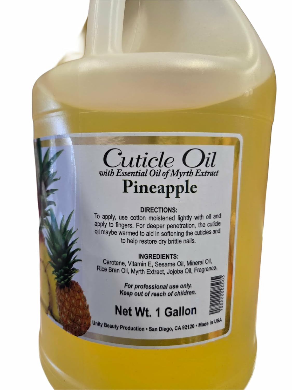 Pineapple Cuticle Oil with Myrth Extract, Vitamin E, Jojoba Oil, 1 Gallon