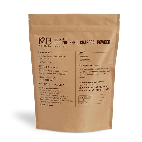 MB Herbals Activated Charcoal Powder from Coconut Shell 3.5 oz (100 Gram) For External Use Only | For ToothPowder Face Packs and Masks | Soap Making | Do not Injest