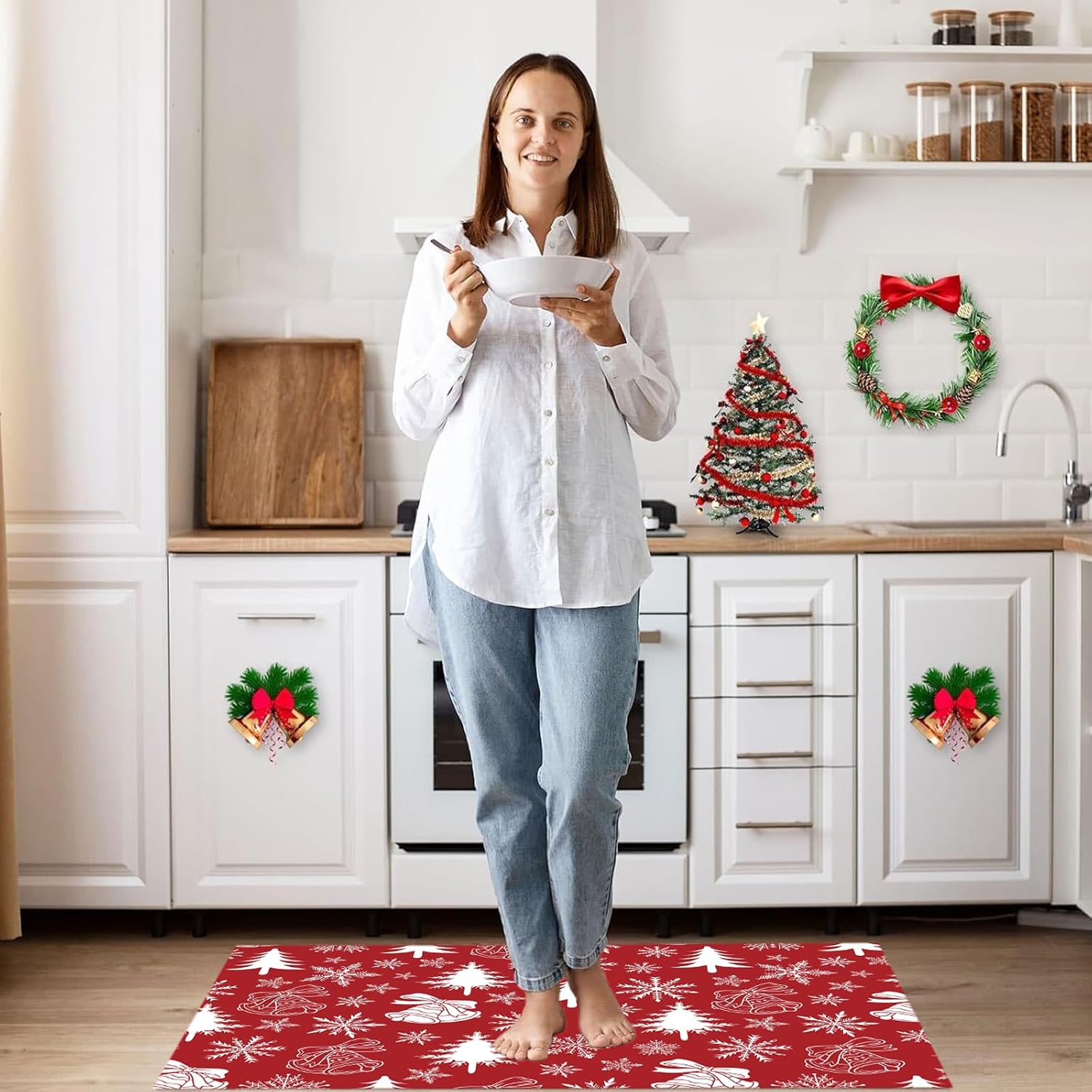 Kitchen Mats, Winter Christmas Tree Print Rugs,Home Decor Floor Mat, Non-Slip Absorbent Door Mat -36x48
