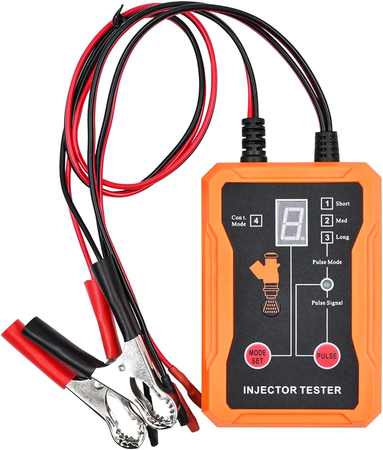 Fuel Injector Tester Cleaner Tool, 2 Injector Pulse Tester, Black and Orange - 4 Pulse Modes, Short Circuit Protection, 12V Power Supply for Gasoline Engines