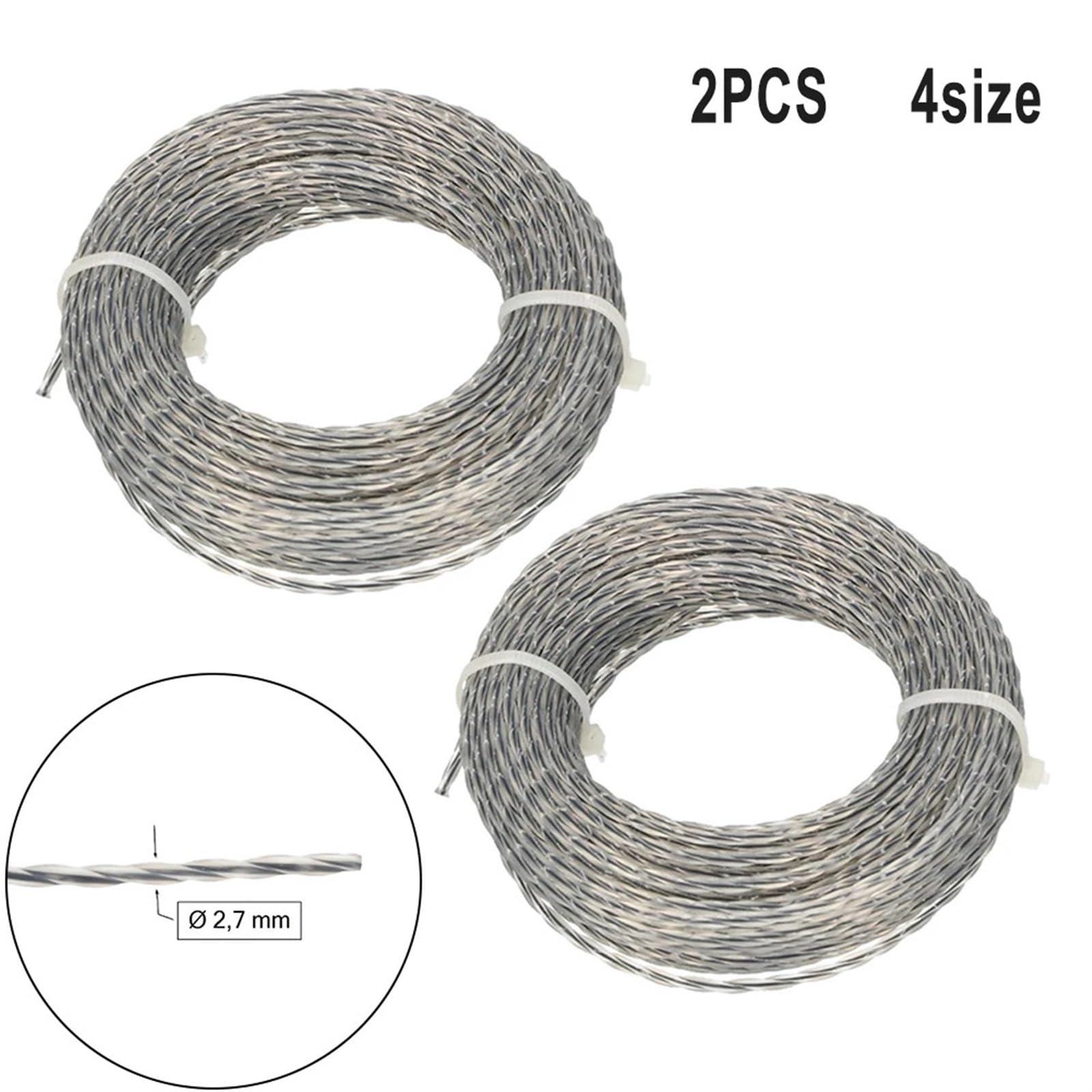 Hilo Desbrozadora Hilo de desbrozadora de césped reforzado con núcleo, carrete de hilo de 2,0-3,0 Mm X 15m/30m for cortar plantas silvestres, herramientas de jardín y agricultura, 2 juegos(15mx2.4mmx