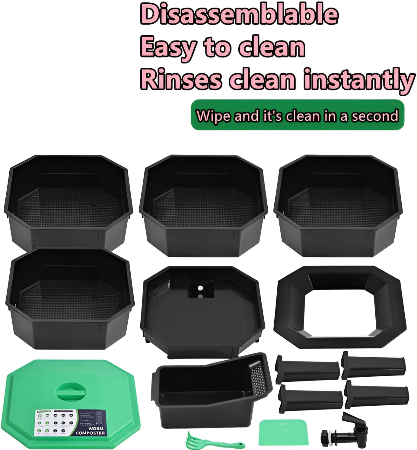 40 Gal Worm Composter Bin – Large-Capacity Vermicomposting System with Faucet & Ventilated Design – Easy Disassemble, Ideal for Kitchen Scraps & Garden Waste