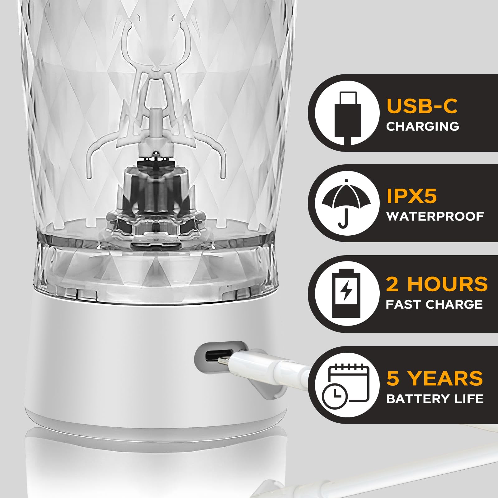 Shaker elettrico per proteine, tazza miscelatore per frullati e sostituti dei pasti, senza BPA, portatile, con scomparto supplementare, tazze shaker ricaricabili USB per frullati proteici, 550 ml