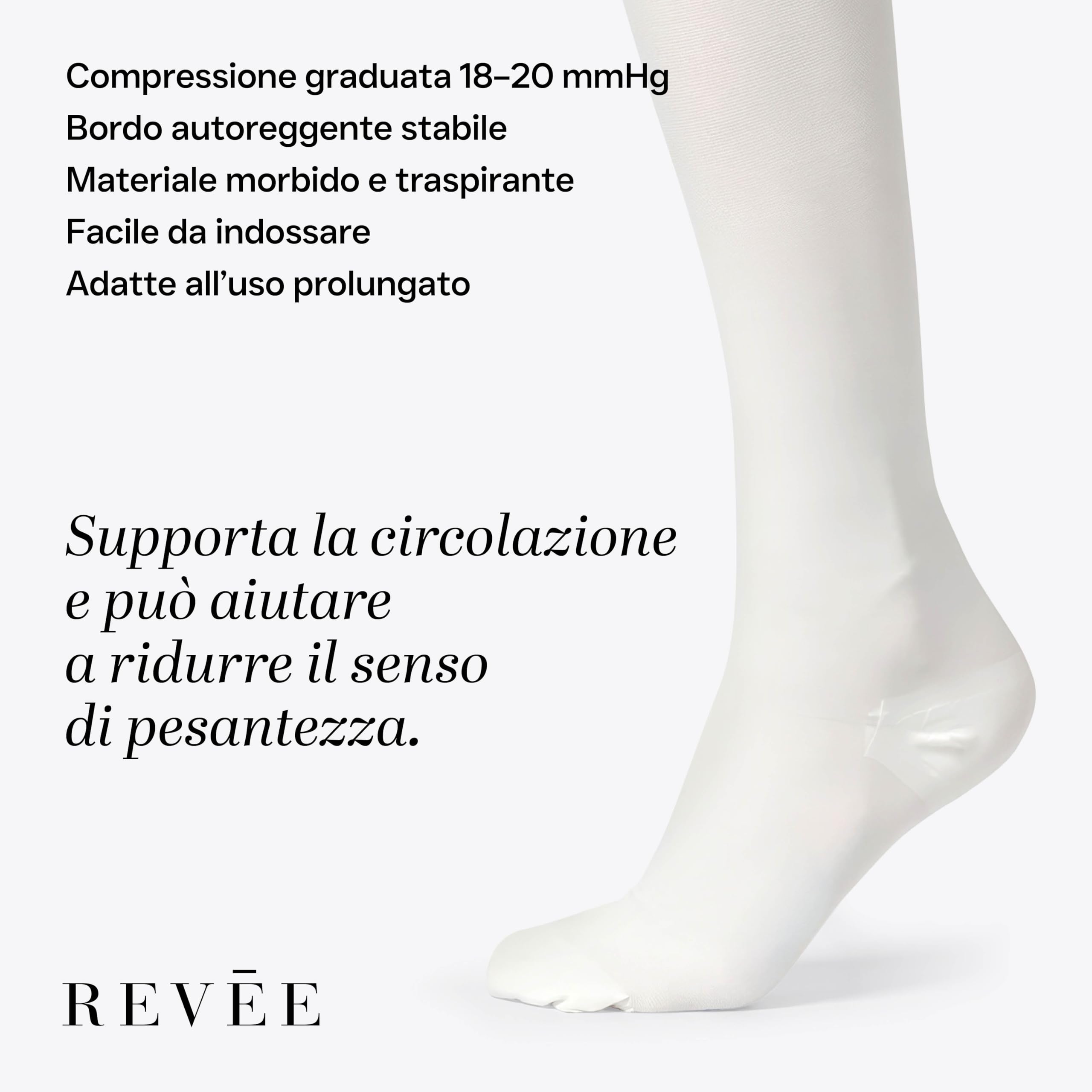 REVÉE Calze a Compressione Graduata Monocollant Unisex, Calze Antitrombo Post-Operatorie dalla coscia al piede, Elastiche e Compressive, Con Foro d’Ispezione