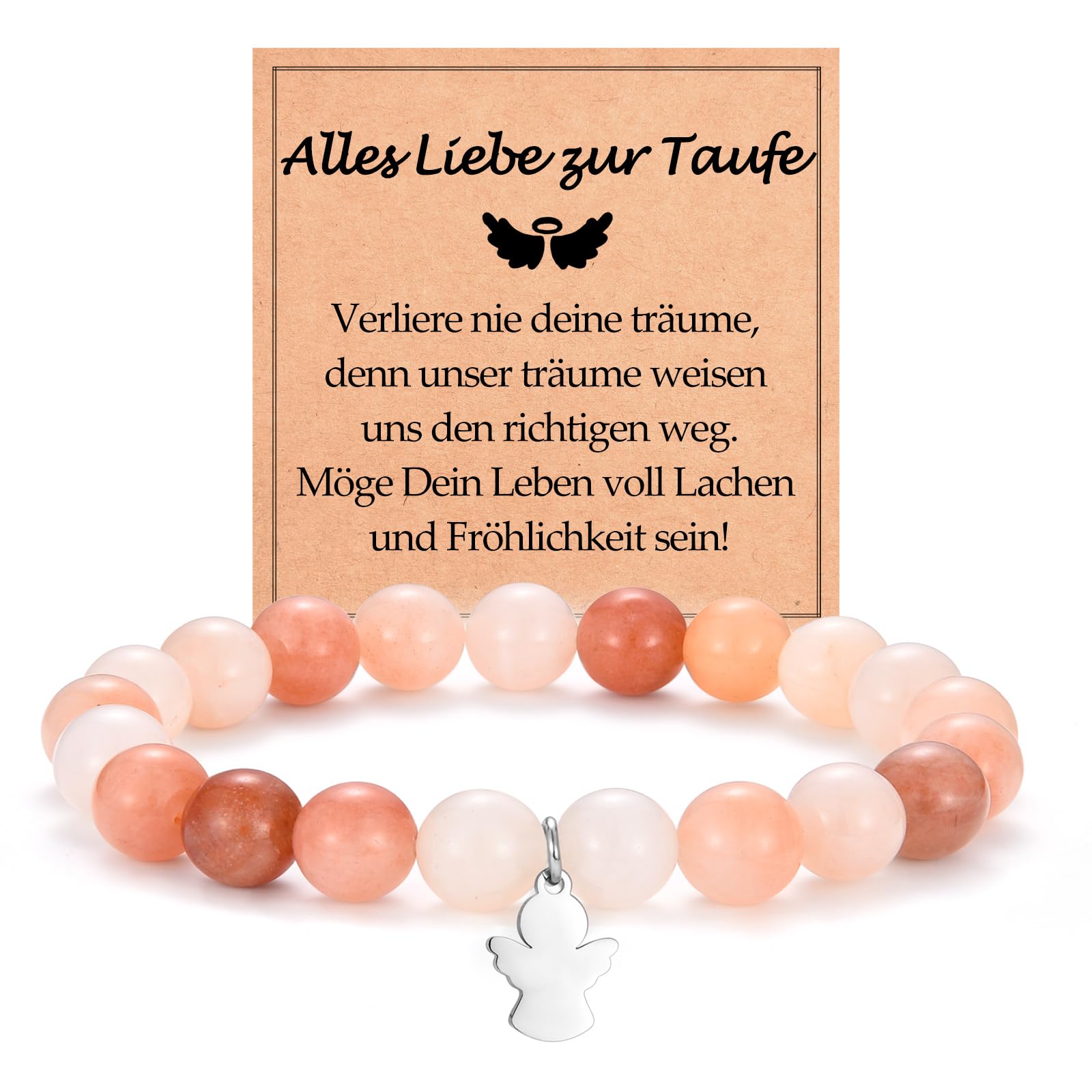 WOVEE Taufgeschenke Schutzengel Armband Engel Guardian Angel Anhänger Orange & Weiß Stein Taufe Geschenke Mädchen Kinder Schulkind