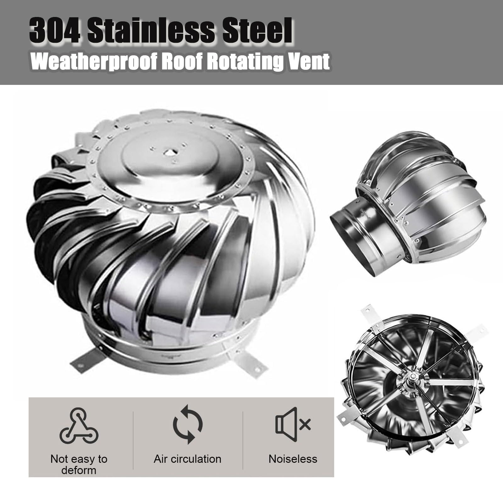 Capuchon d'évent de toit de turbine de 68,6 cm, rond, rotatif, en acier inoxydable, 680 mm, non motorisé, résistant aux intempéries, pour bâtiments résidentiels, usines et greniers