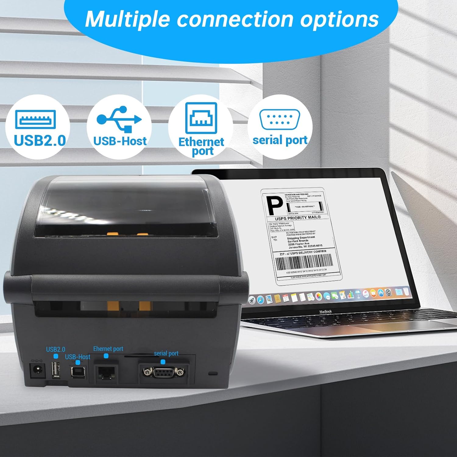 Zebra ZD620d Direct Thermal Desktop Printer with LCD Screen 203 dpi Print Width 4 in WiFi Bluetooth USB Serial Ethernet ZD62142-D01L01EZ - Image 5