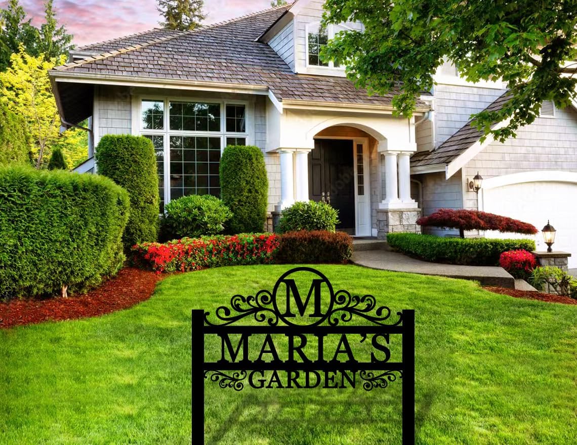 Personalized Yard Sign With Metal Stake, Custom Initial Sign, Large Monogram Sign, Cottage Decor, Garden Signs Decorative Outdoor, Present for Grandmother, Garden Present